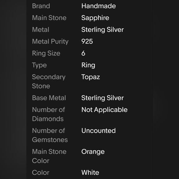 Natural 3CT Padparadscha Sapphire & Topaz 925 Sterling Silver Ring Sz 6 - Picture 6 of 16